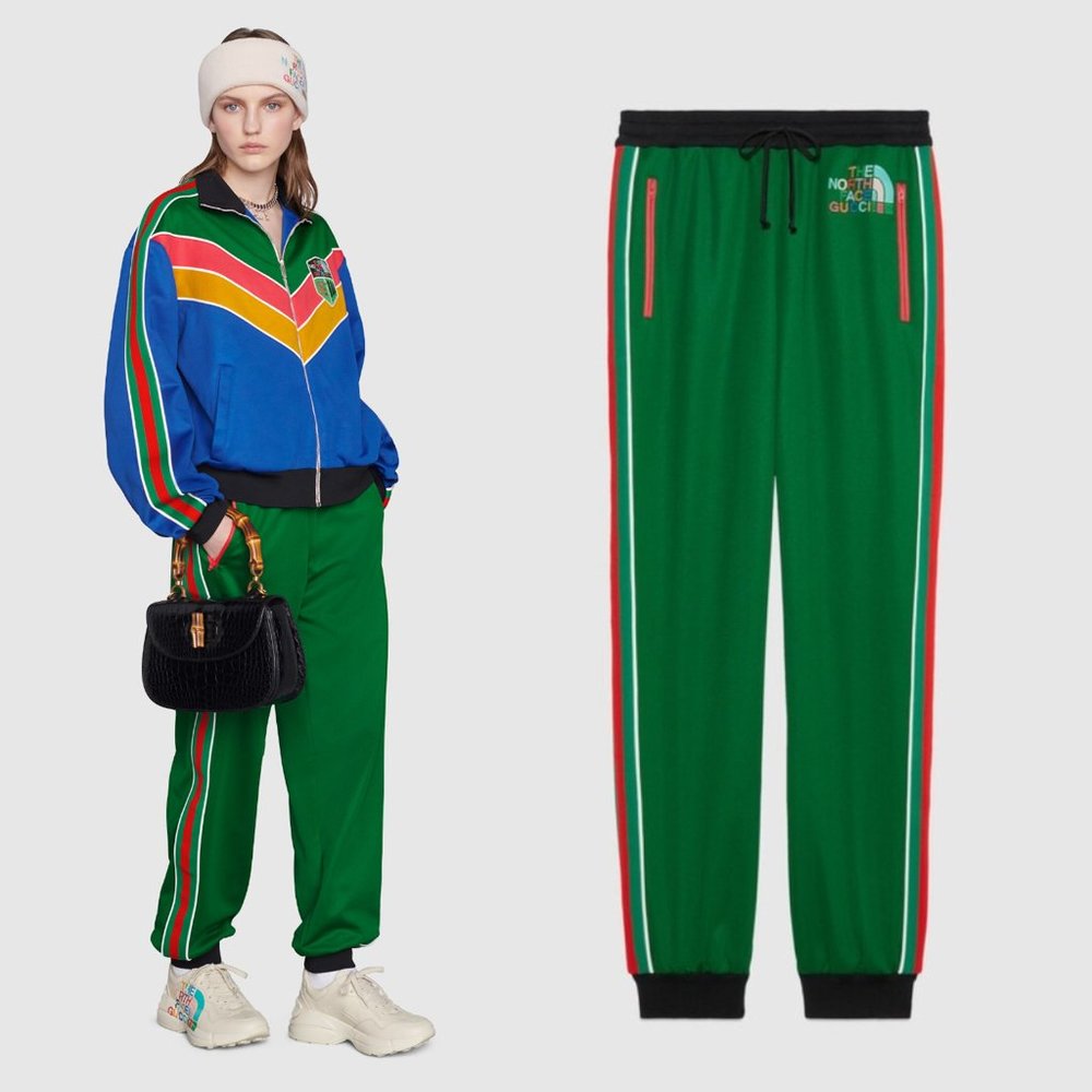 GUCCI PANTS THE NORTH FACE x GREEN COTTON JOGGING WEB STRIPE LOGO XS Extra Small